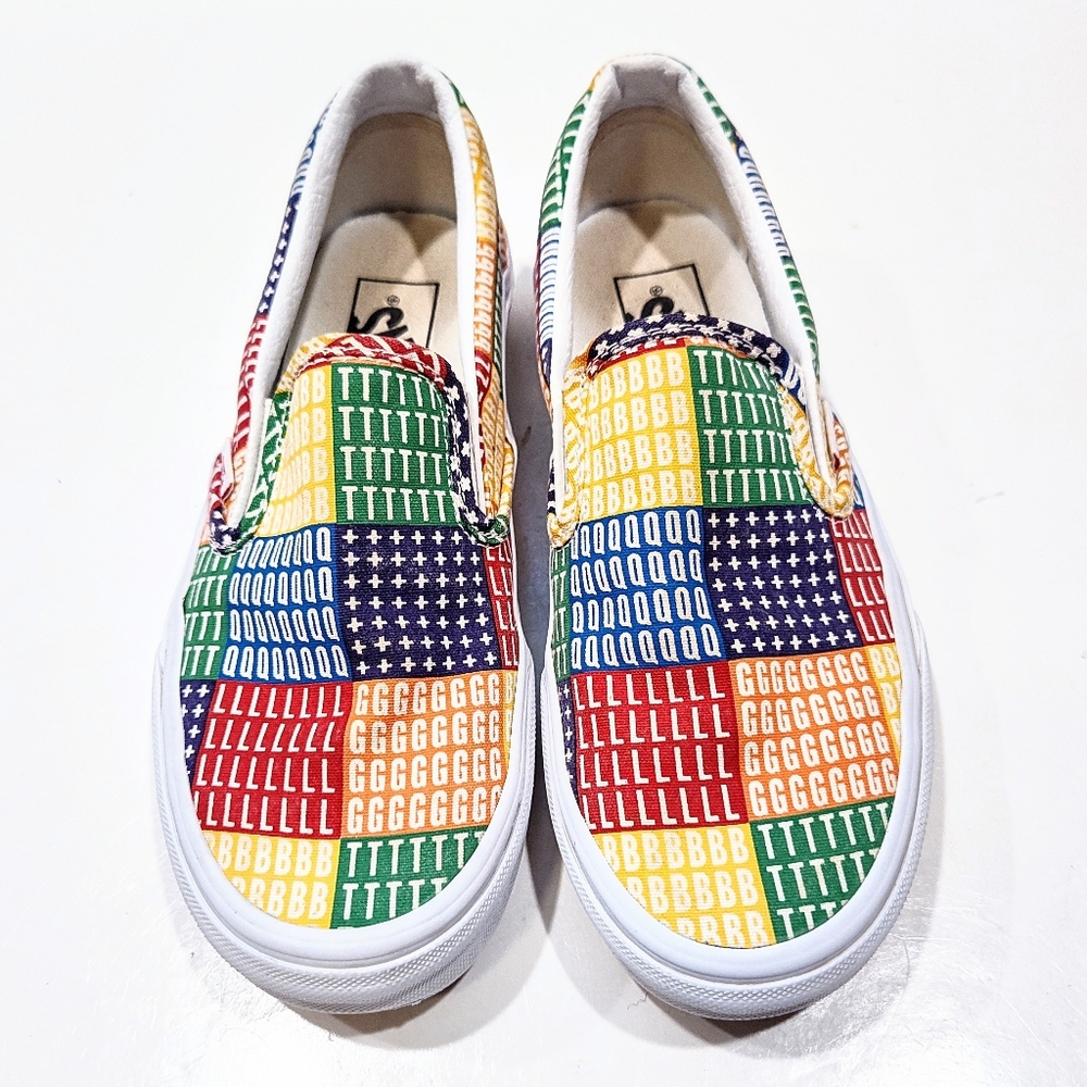 Vans Classic Slip-On Pride Rainbow Patchwork Print Sneaker Shoes Men 4½ Women 6